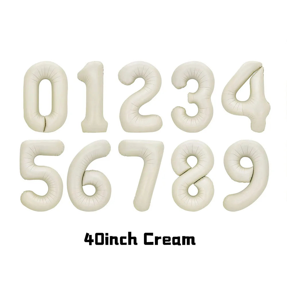 1Pcs Cream Number Birthday Balloons 32/40inch White Brown Caramel Beige Large Number Foil Balloon for Birthday Anniversary Decor