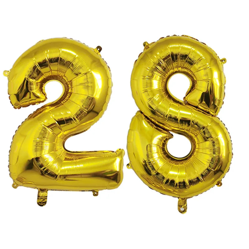 2Pcs 32 Inch Gold Silver Black Blue Pink Helium Foil Number Balloon 28 29 30 31 32 33 Happy Birthday Party Decoration Supplies