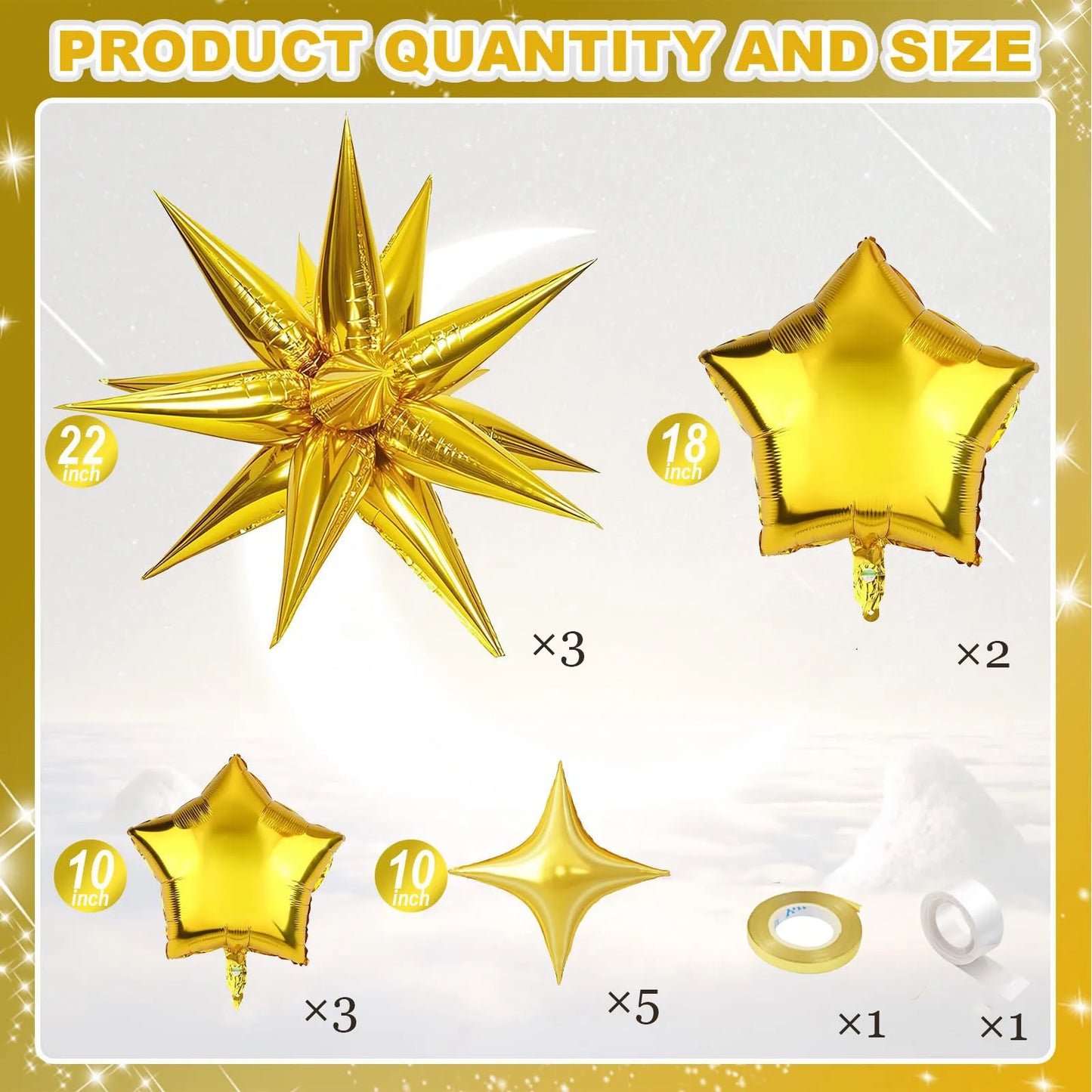 13pcs 22 inch Metallic Gold Explosion Star Aluminum Film Balloons Anniversary Wedding Birthday Party Decoration Balloons