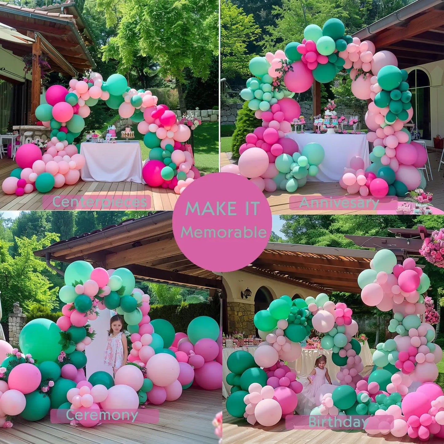 107Pcs Hot Pink Green Balloons Garland Arch Kit Macaroon Pink Green Balloons for Baby Shower Wedding Bridal Shower Party Decor
