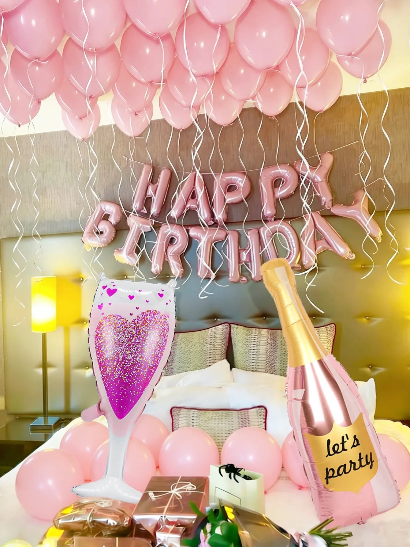 45pcs/set 16-inch pink "Happy Birthday" letter foil balloon set, birthday party decorations, wedding decorations.