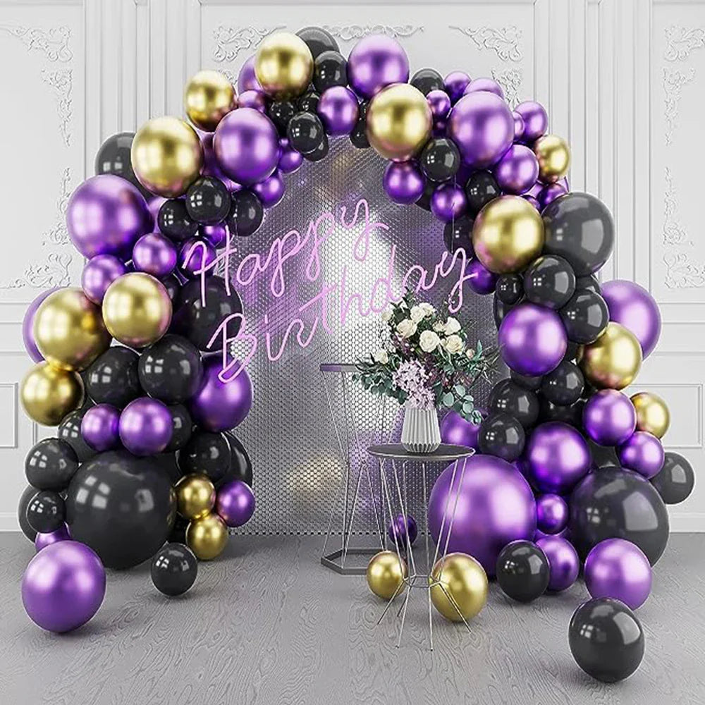 60Pcs Black Balloons Garland Metallic Gold Purple Balloons Arch Kit Kids Birthday Party Baby Shower Graduation Decoration Globos