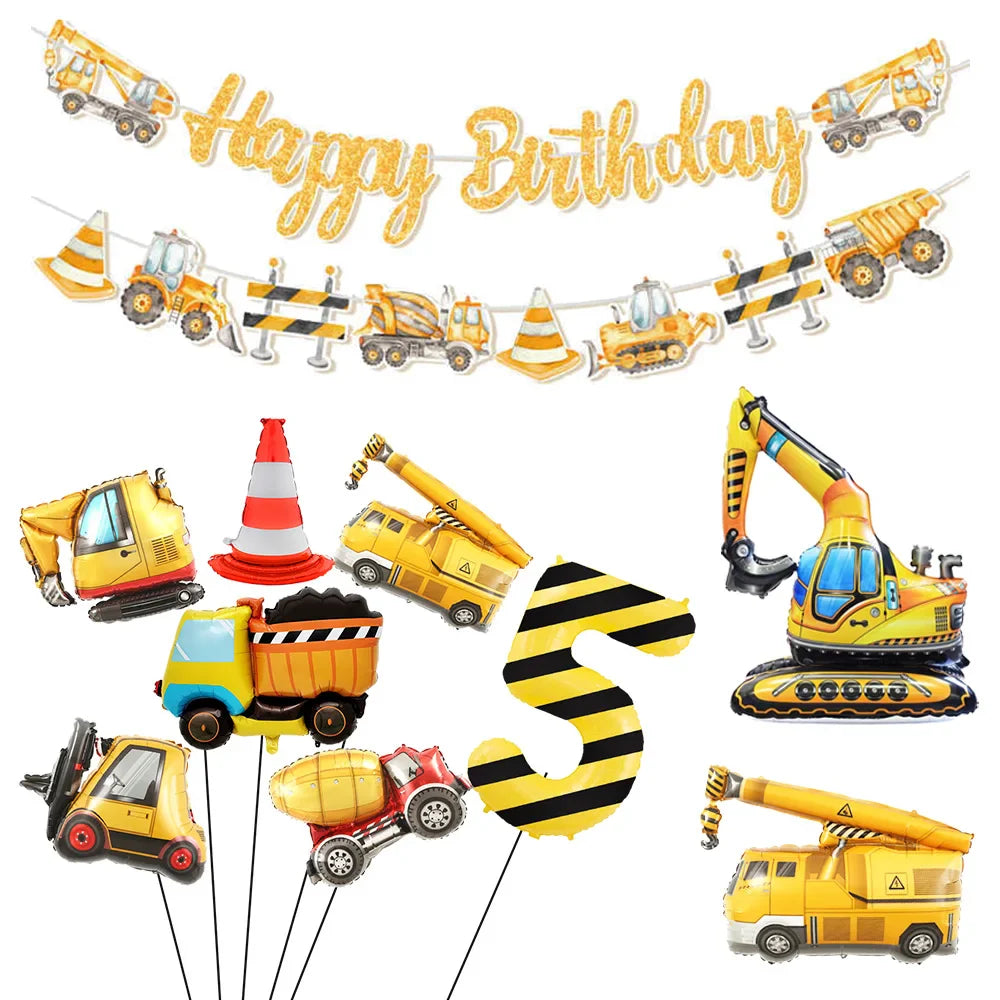 Construction Birthday Banner garland Construction Vehicles Truck Balloon Boys Birthday Party Decor Construction Party Decoration
