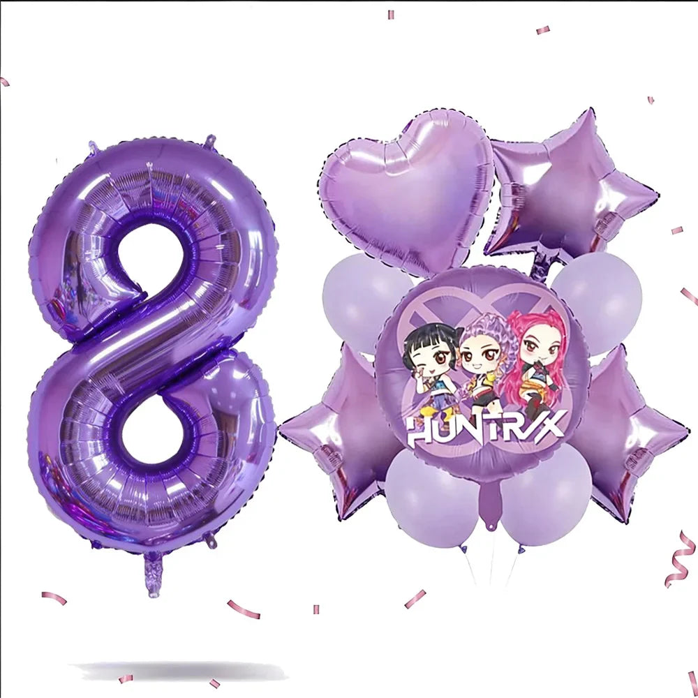 Kpop Dragon Zoey Balloon Arch Set Purple Number 1 8 Foil Balloons For Girls Birthday Party Baby Shower Decoration