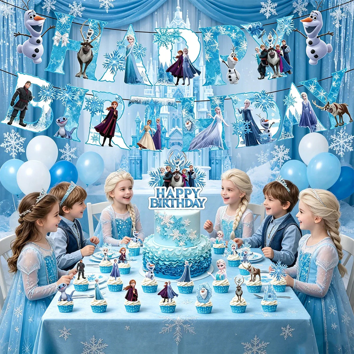 Frozen Theme Party Balloon Set Elsa HAPPY BIRTHDAY Paper Banner DIY Cake Toppers 12inch Latex Balloon Birthday Party Decorations