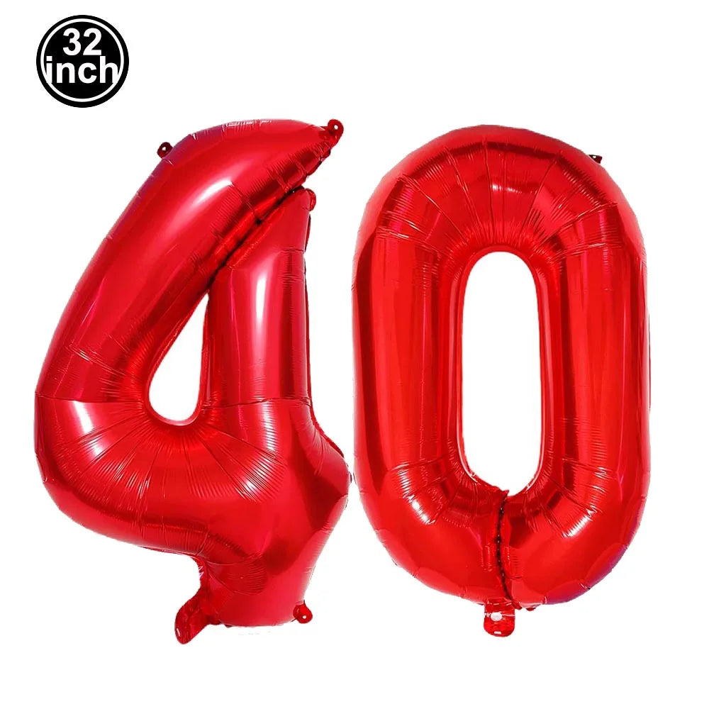 Number 40 Balloon 40 Digit Balloon Forty Blue Figure Green Globe 40th Birthday Big Large Red Rose Golden Black Colorful 32inch
