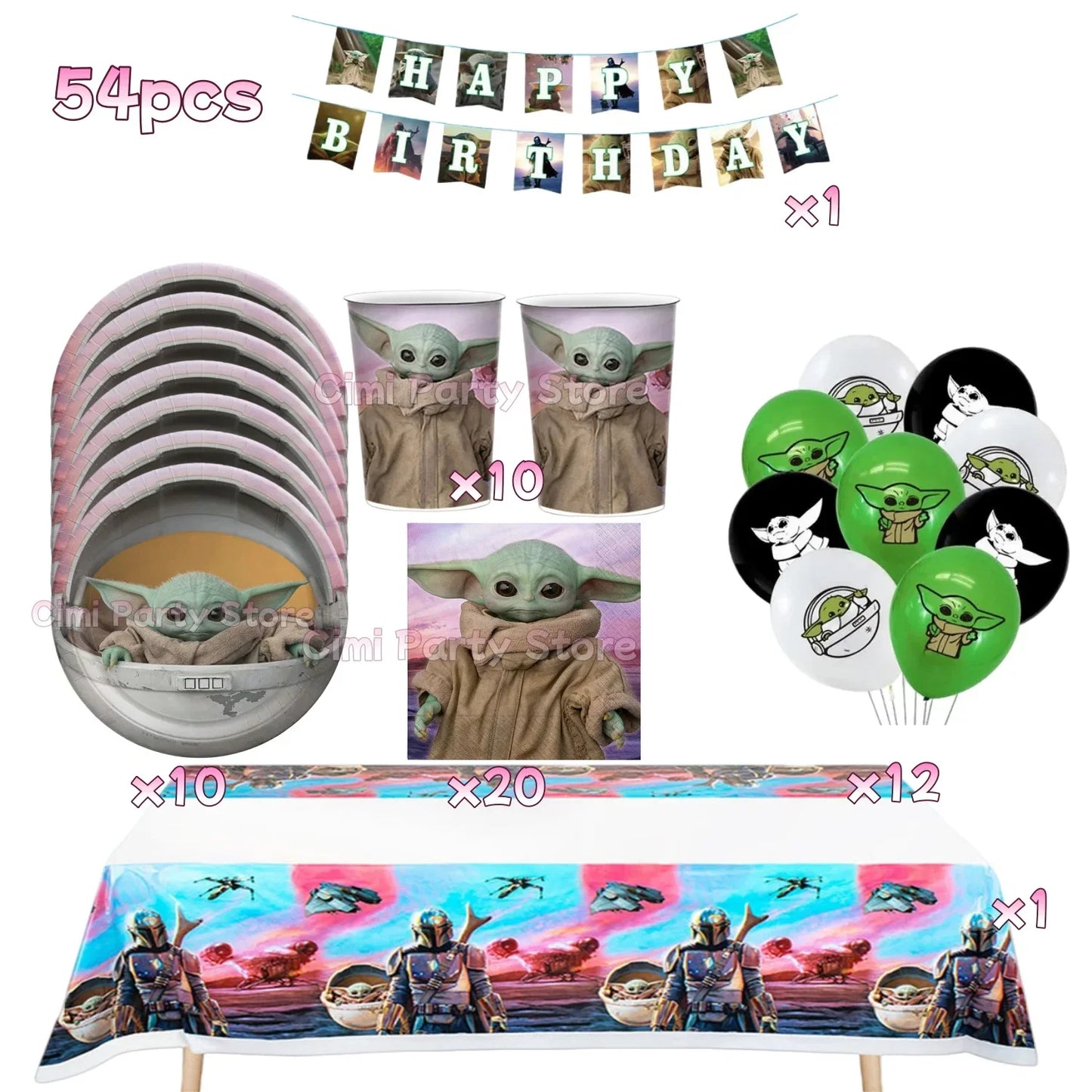 Cute Yodaes Baby Birthday Party Decorations Cup Plate Napkin Cake Topper Tablecloth Balloon Banner Favors Kids Boys Baby Shower