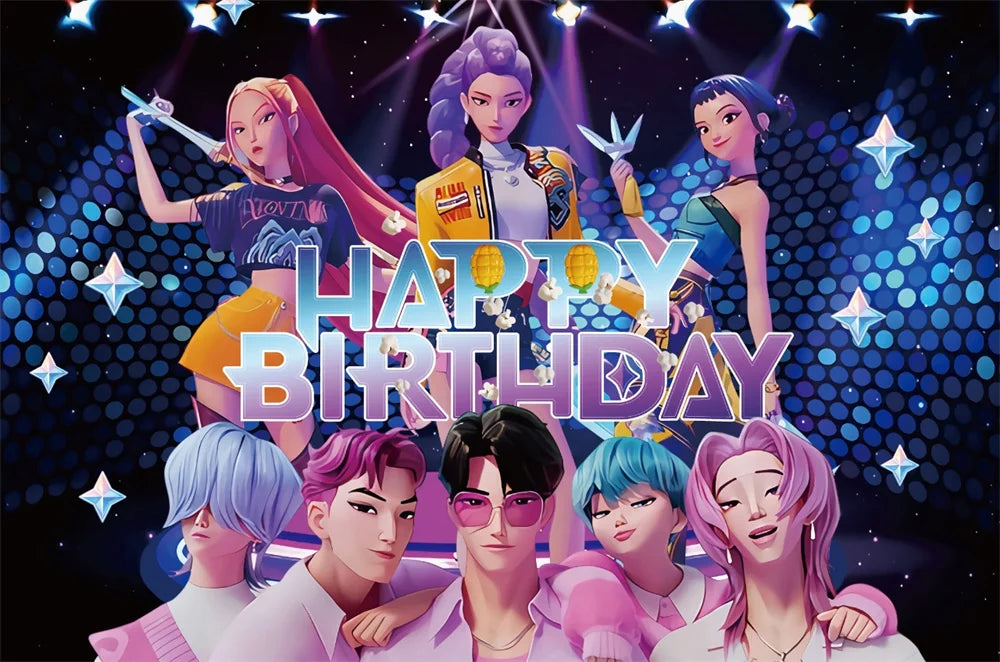 K-Pop Birthday Party Decorations, Purple Pink Balloon Garland Kit with Foil Balloons & Happy Birthday Backdrop for Girls Party