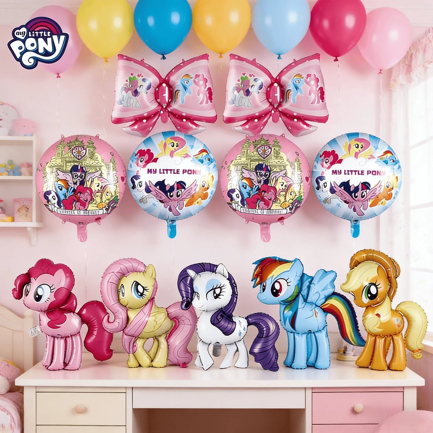 13pcs My Little Pony Themed Birthday Party Festival Decoration Balloons Pony Character Large Set for Celebrations